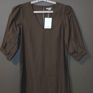 Fitzroy & Willa Brown Puff Sleeve Midi Dress MEDIUM NEW WITH TAGS